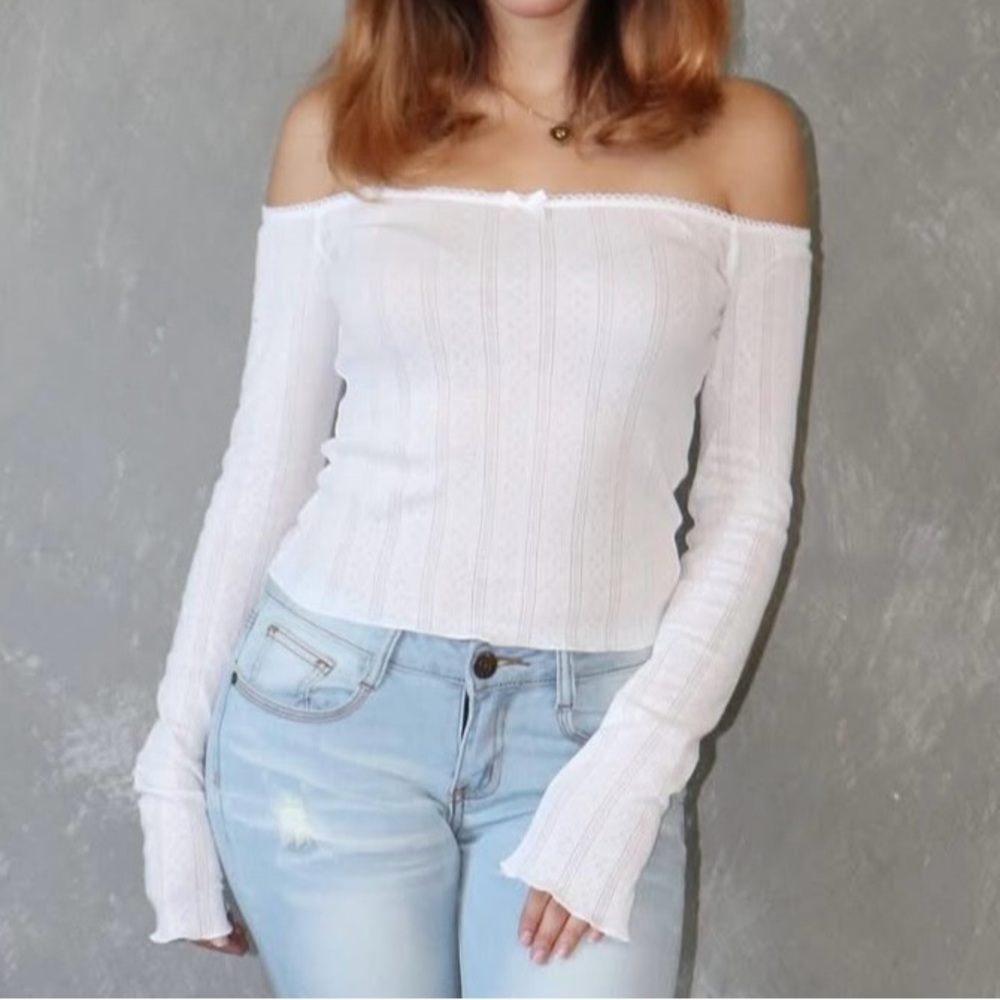 Off-Shoulder White Sweater